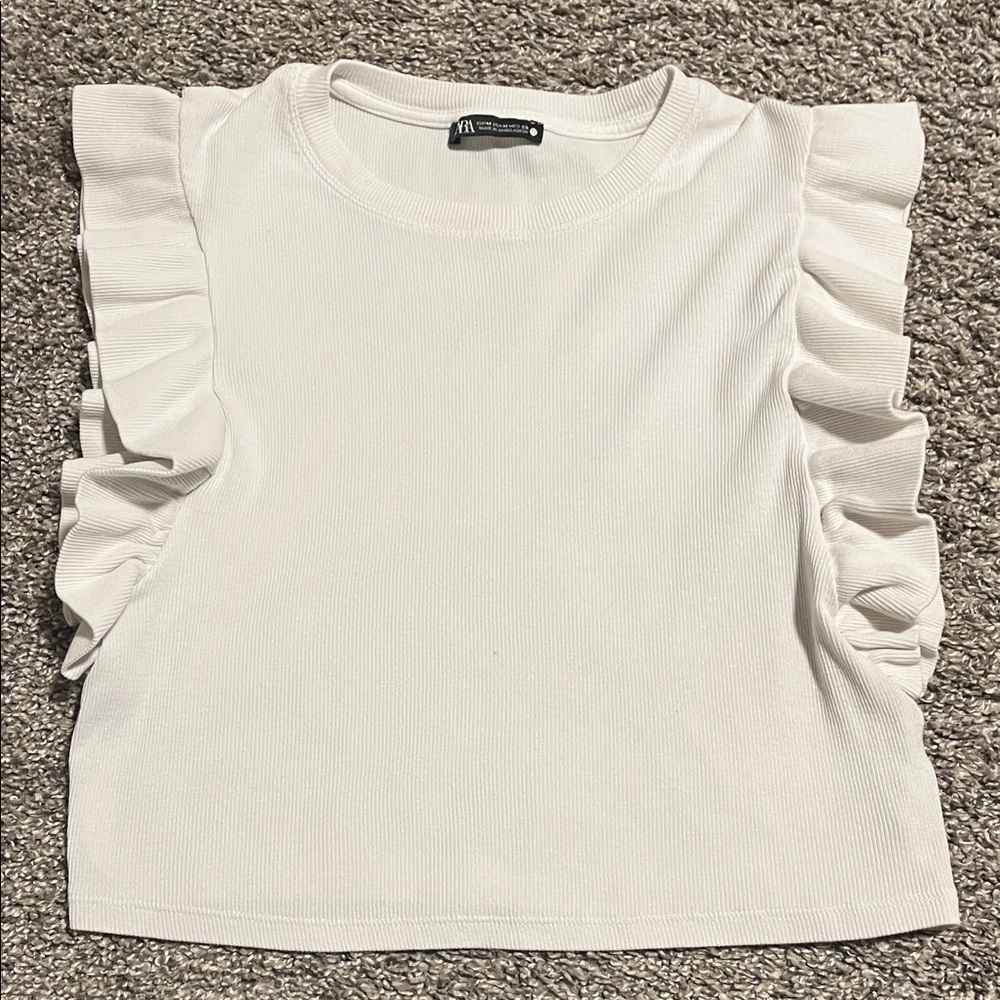 Zara White Ruffle Sleeve Top